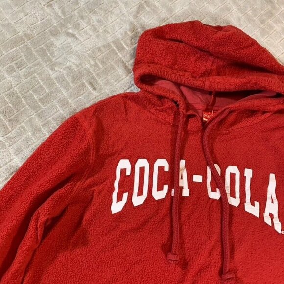 Coca Cola Womens Large Hoodie Sweatshirt Red Spell Out Logo Pullover - Picture 2 of 12